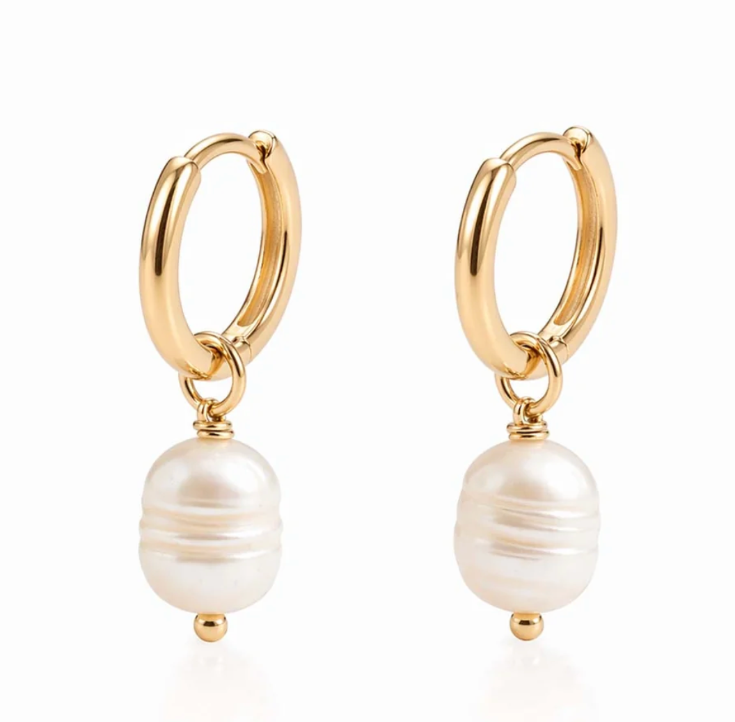 Natural Pearls SS Hoop