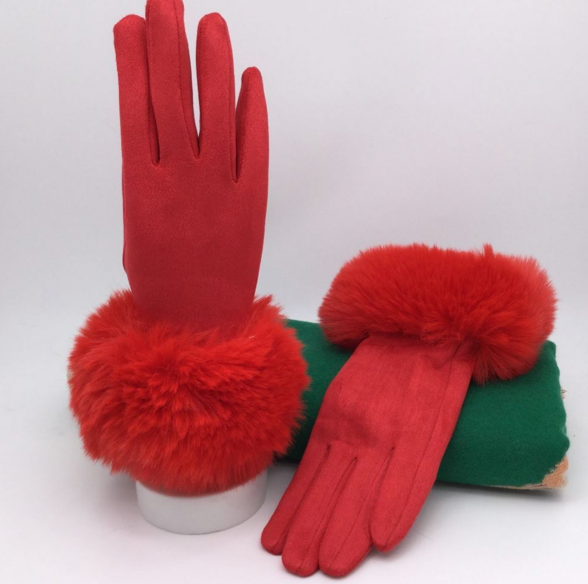 Suede Fur Cuff Gloves