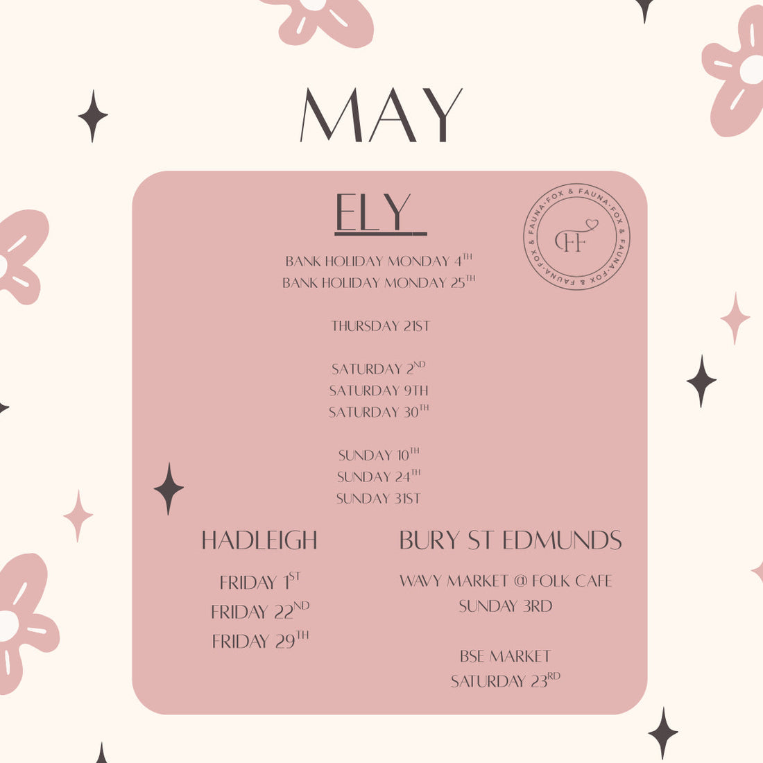 Where to find us in May ☀️🌷🩷