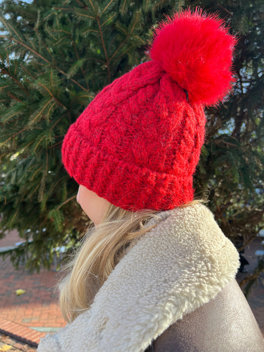Soft Twisted Pompom Hats