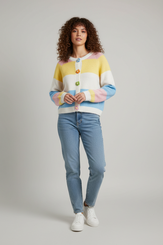 Block Button Flower Cardigan