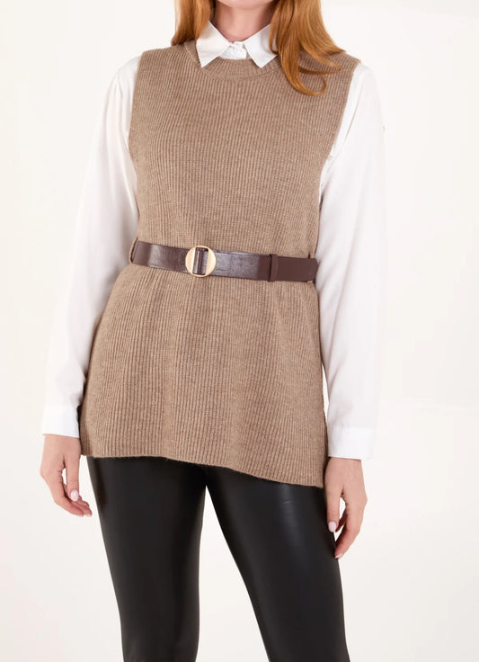 Vest and belted blouse