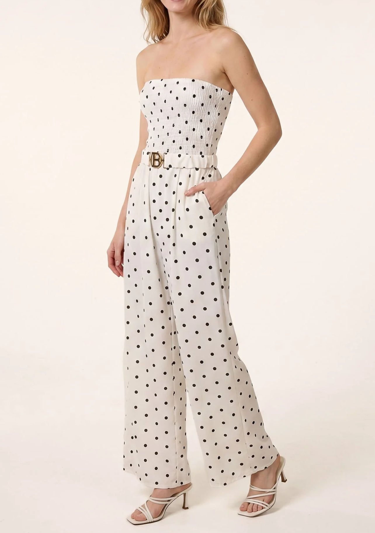 Polka Dot Belted Jumpsuit