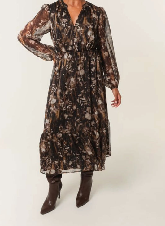 Leaf Print Chiffon Dress