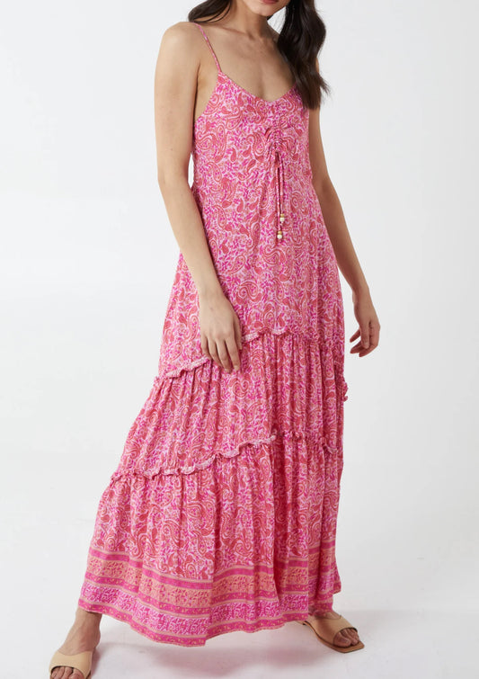Paisley print ruched cami dress