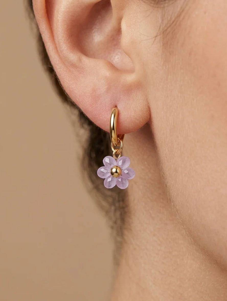 Colourful Glass Beaded Flower Mini Hoop Earrings