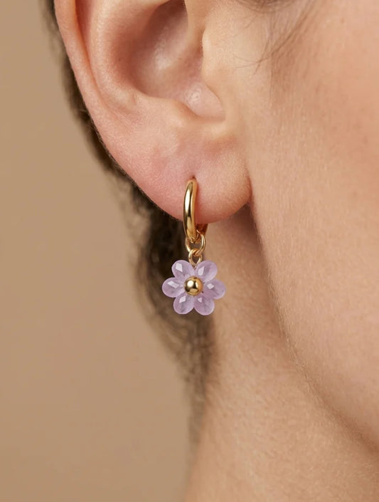 Colourful Glass Beaded Flower Mini Hoop Earrings