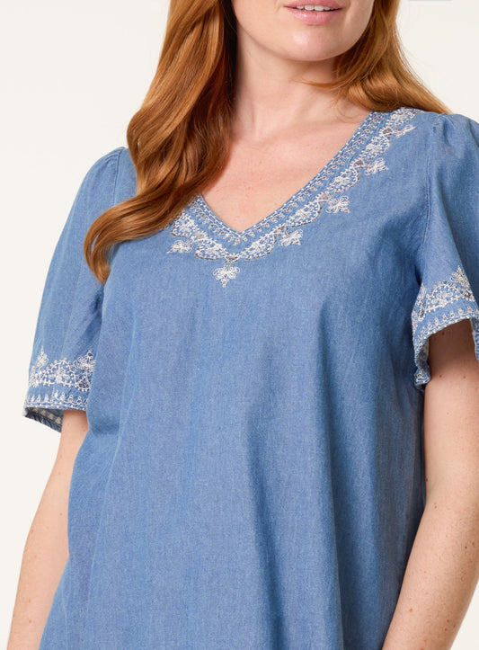 Embroidered Denim Top