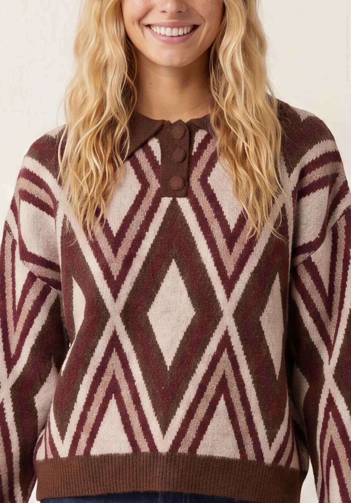 Diamond Knit Polo Jumper