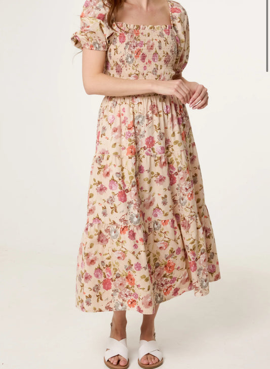 Sally Shirred Floral Dress