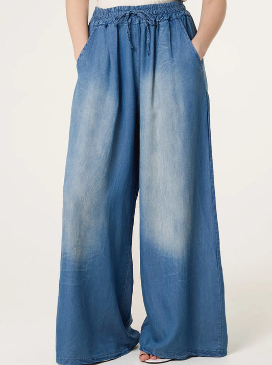 Wide Leg Denim Trousers
