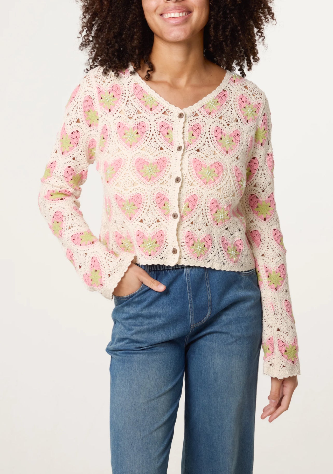 Heart Pattern Crochet Cardigan