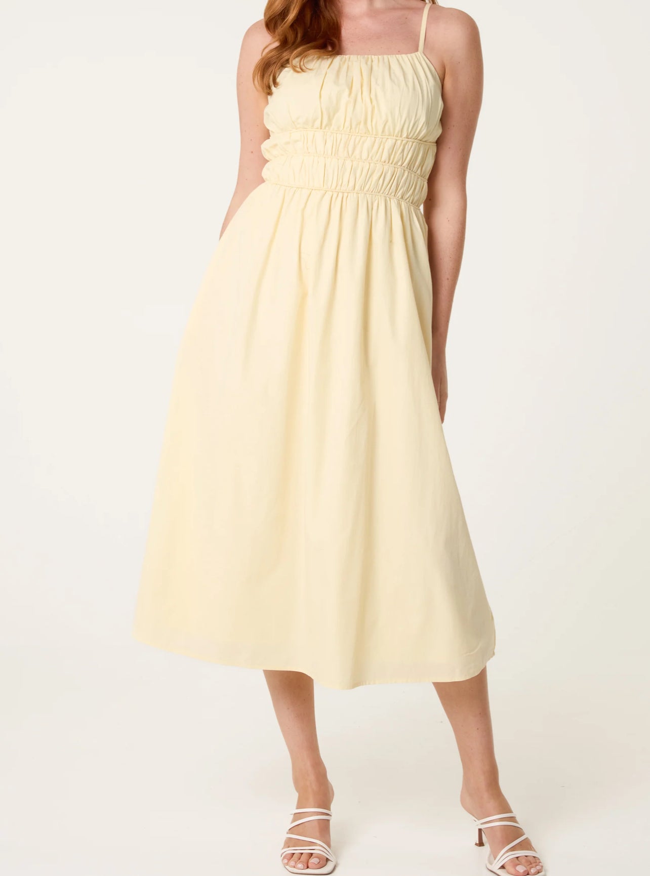 Ruched Strappy Midi Dress