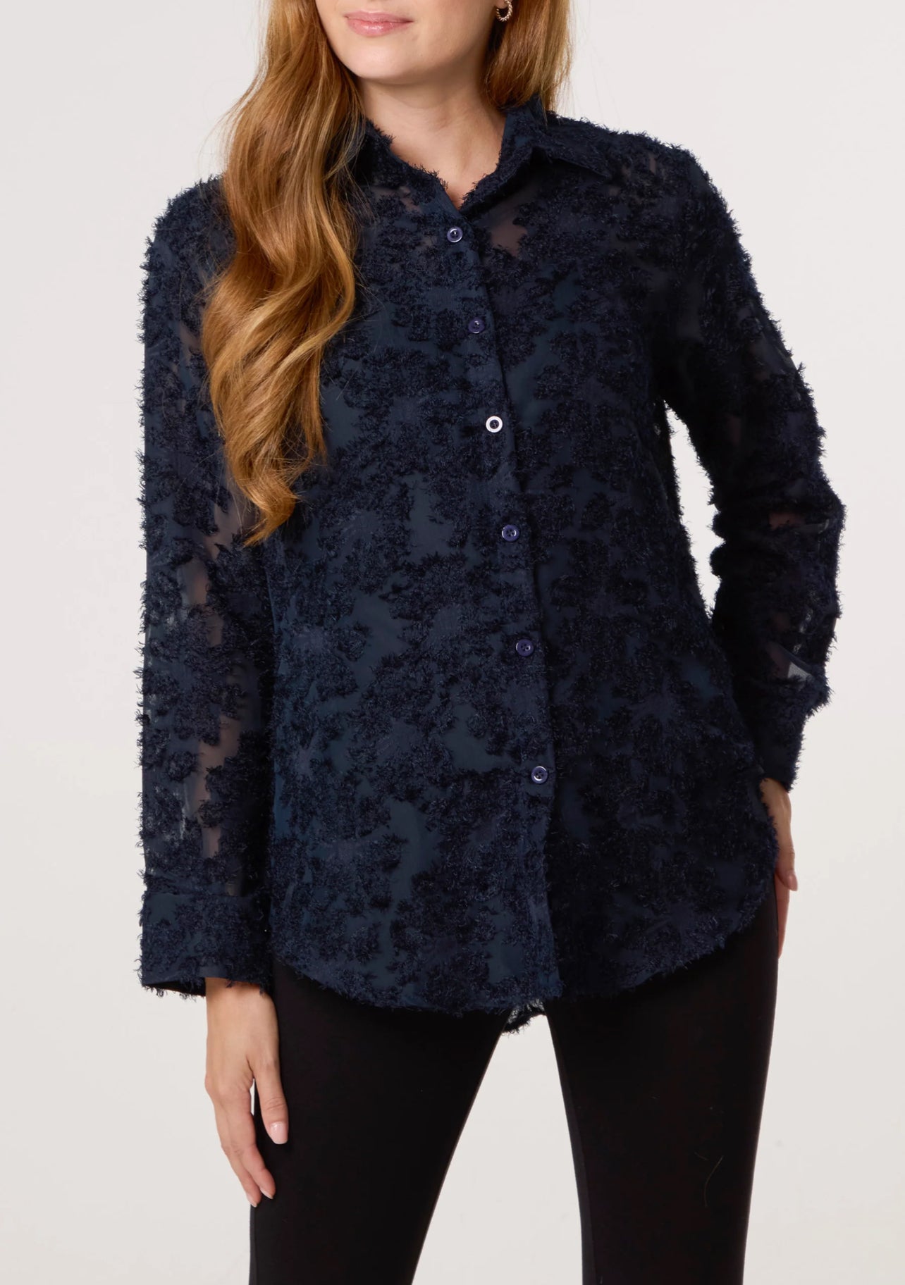 Knit Detail Mesh Blouse