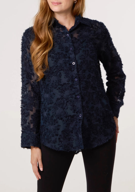 Knit Detail Mesh Blouse