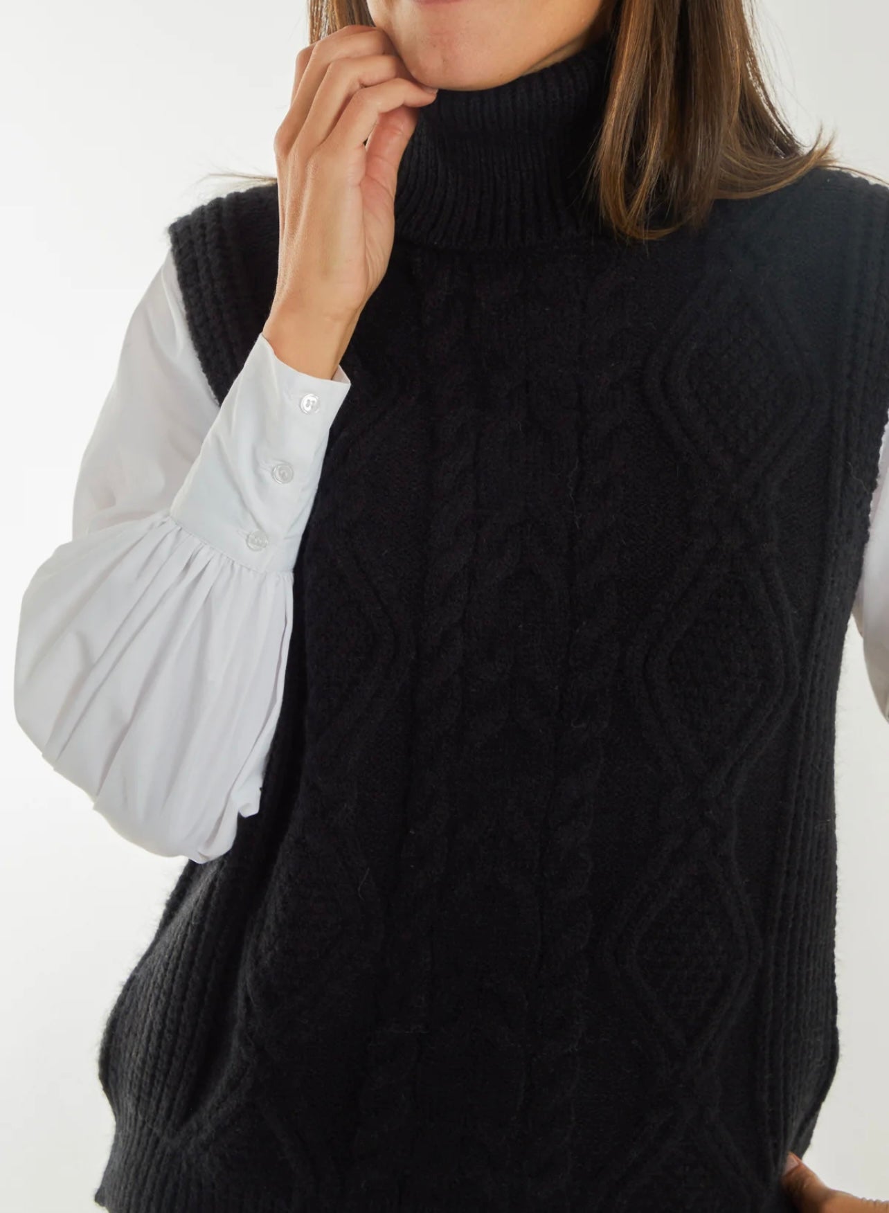 Roll Neck Cable Knit Tank