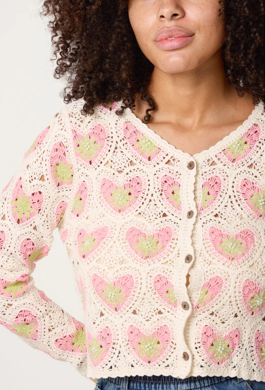Heart Pattern Crochet Cardigan