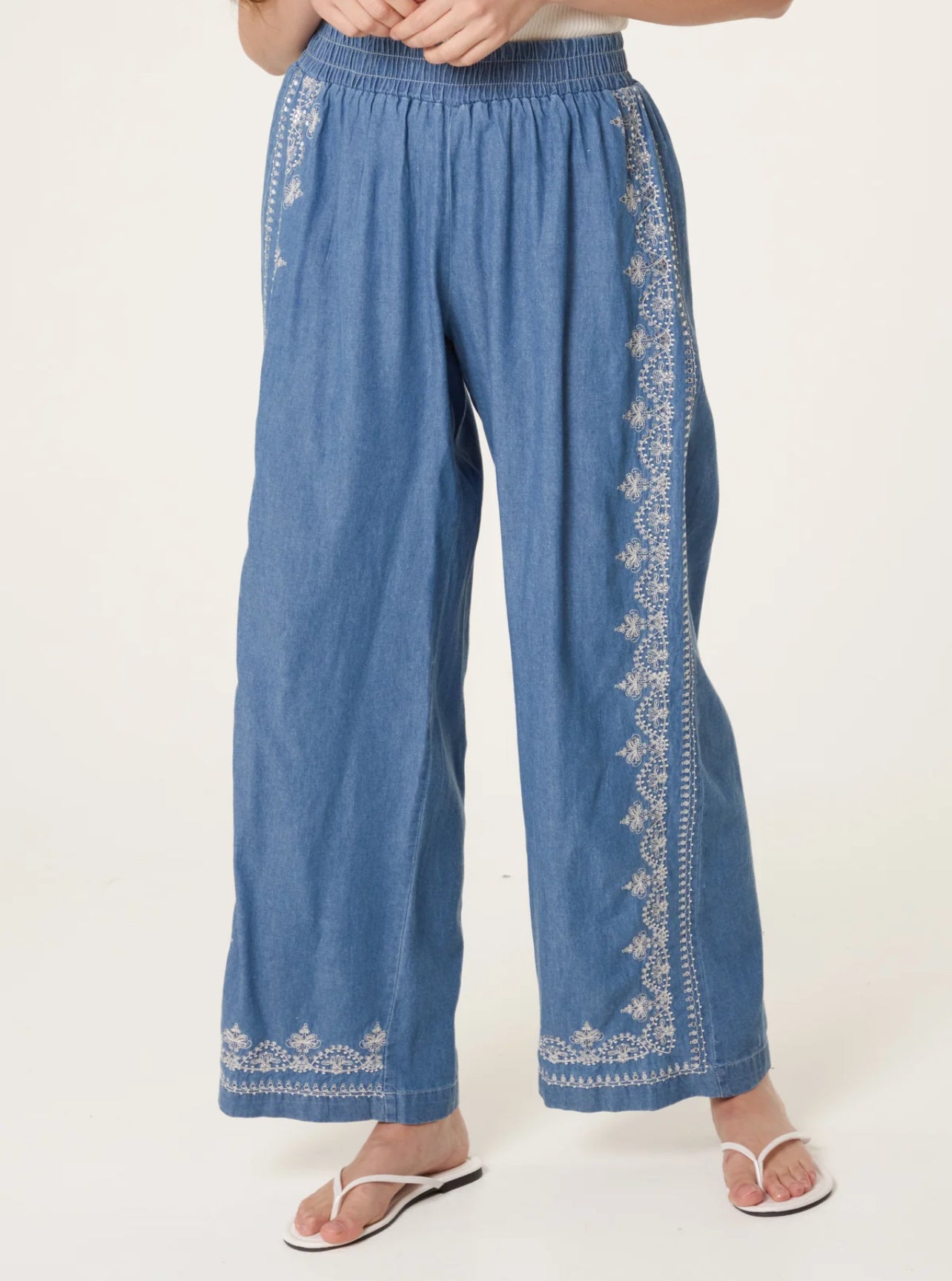 Embroidered Seam Denim Trouser