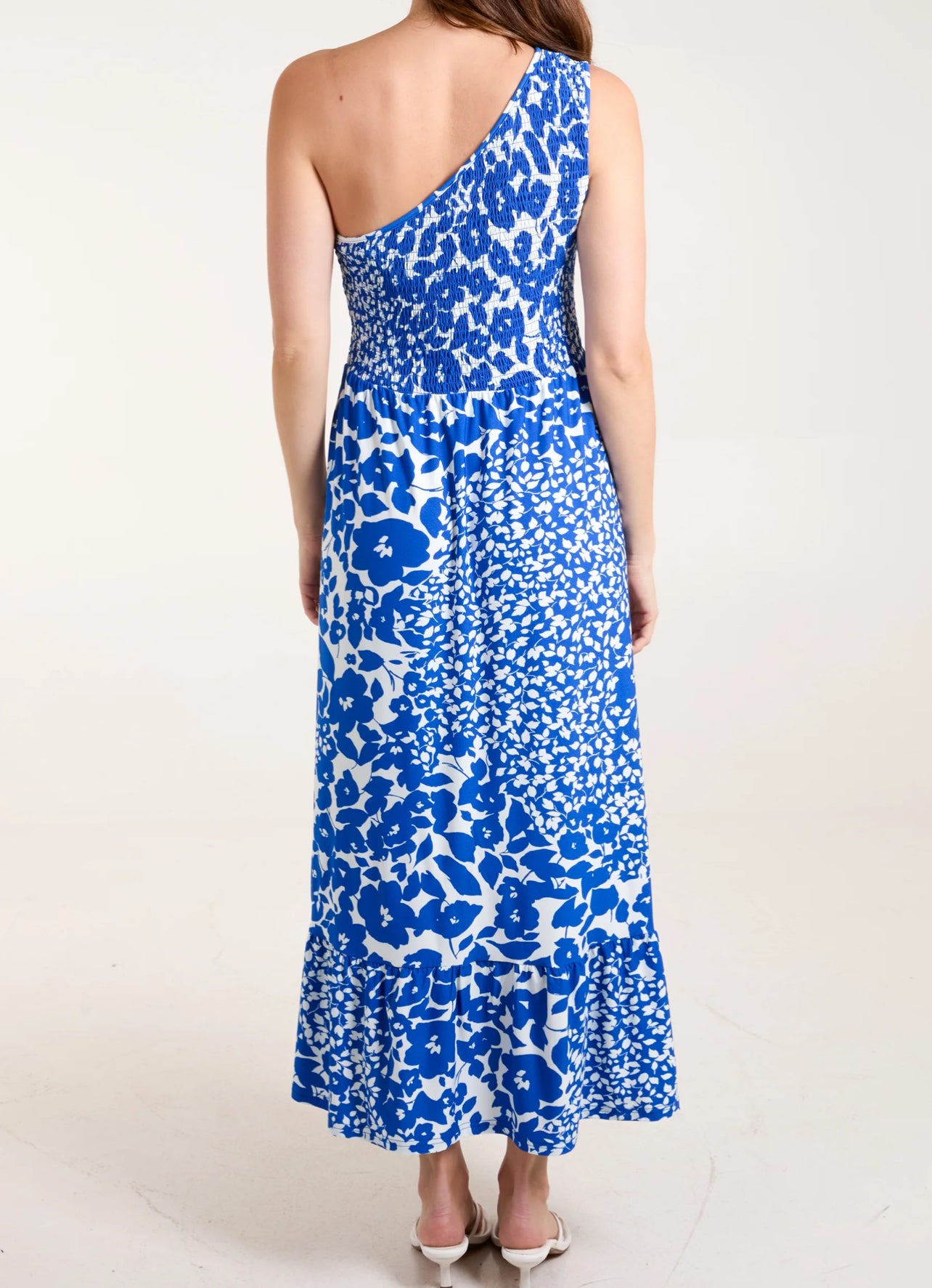 Mixed Floral Shirred Dress