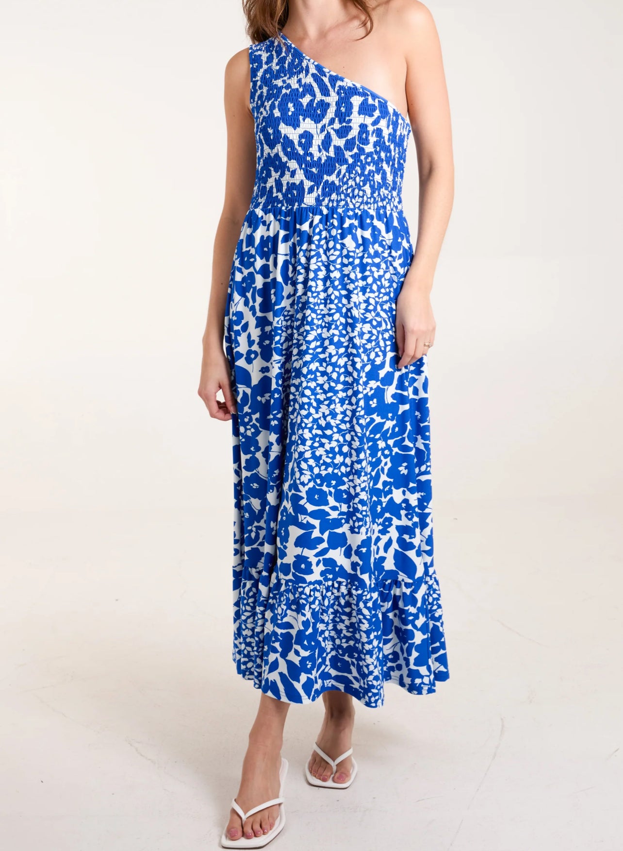 Mixed Floral Shirred Dress