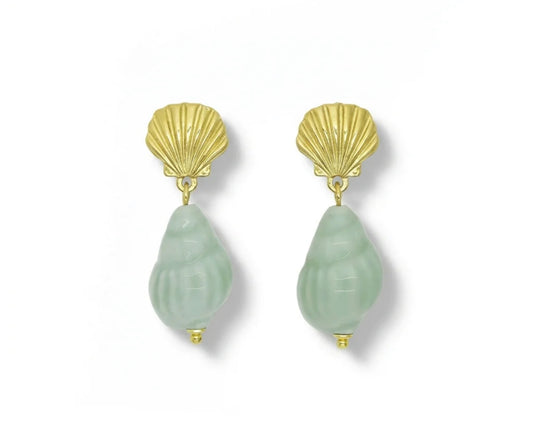 Porcelain Conch & Metal Seashell Drop Earrings