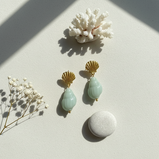 Porcelain Conch & Metal Seashell Drop Earrings