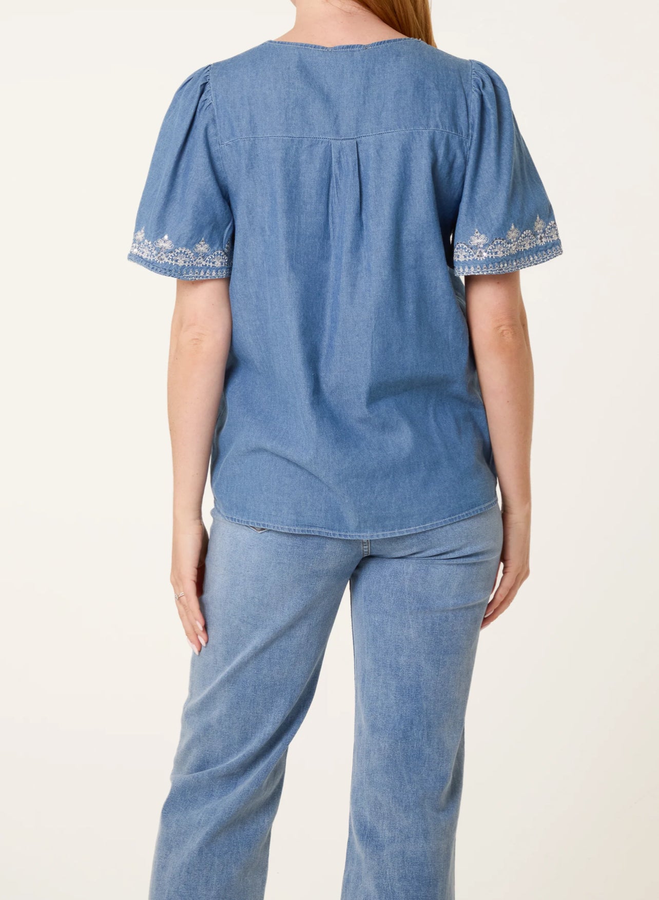 Embroidered Denim Top