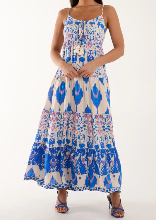 Purple print tassel dress