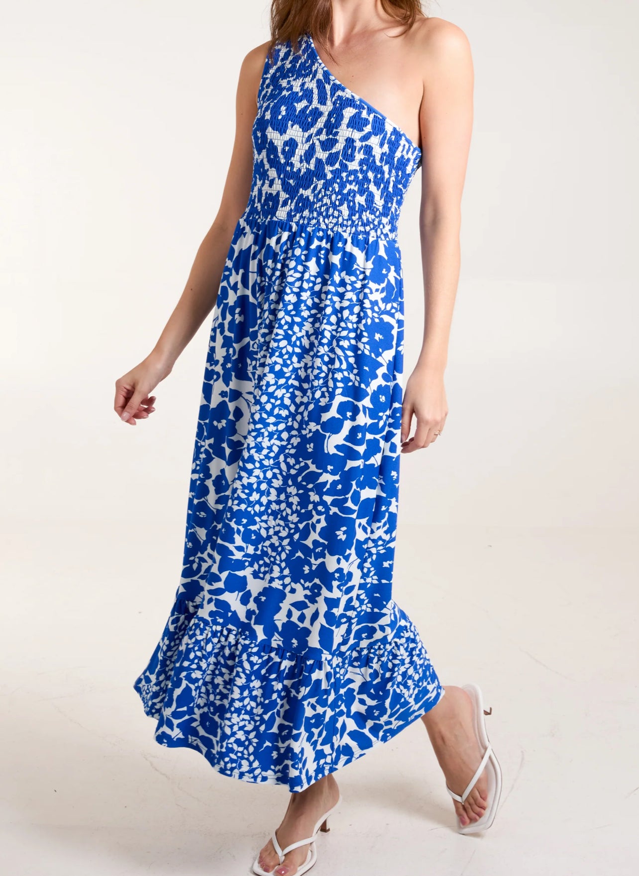 Mixed Floral Shirred Dress