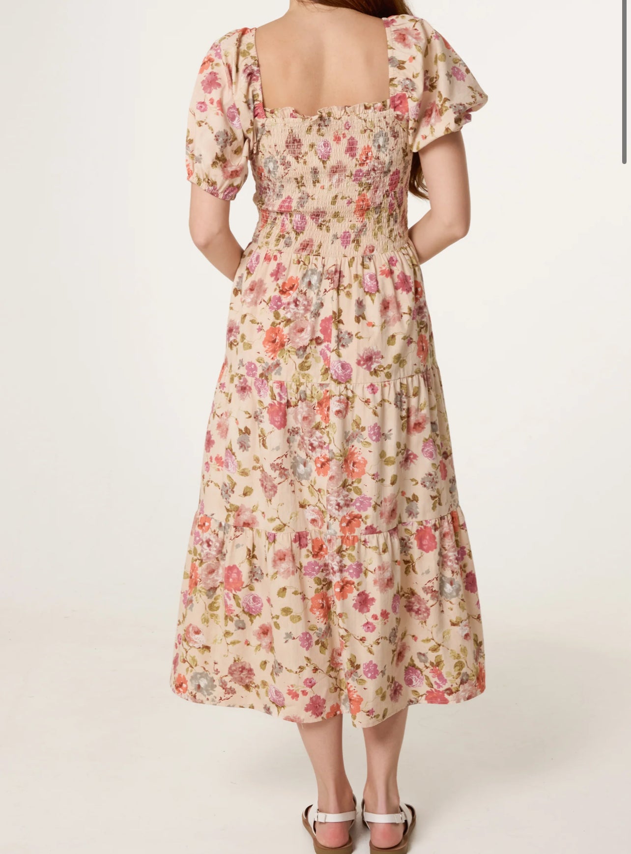 Sally Shirred Floral Dress