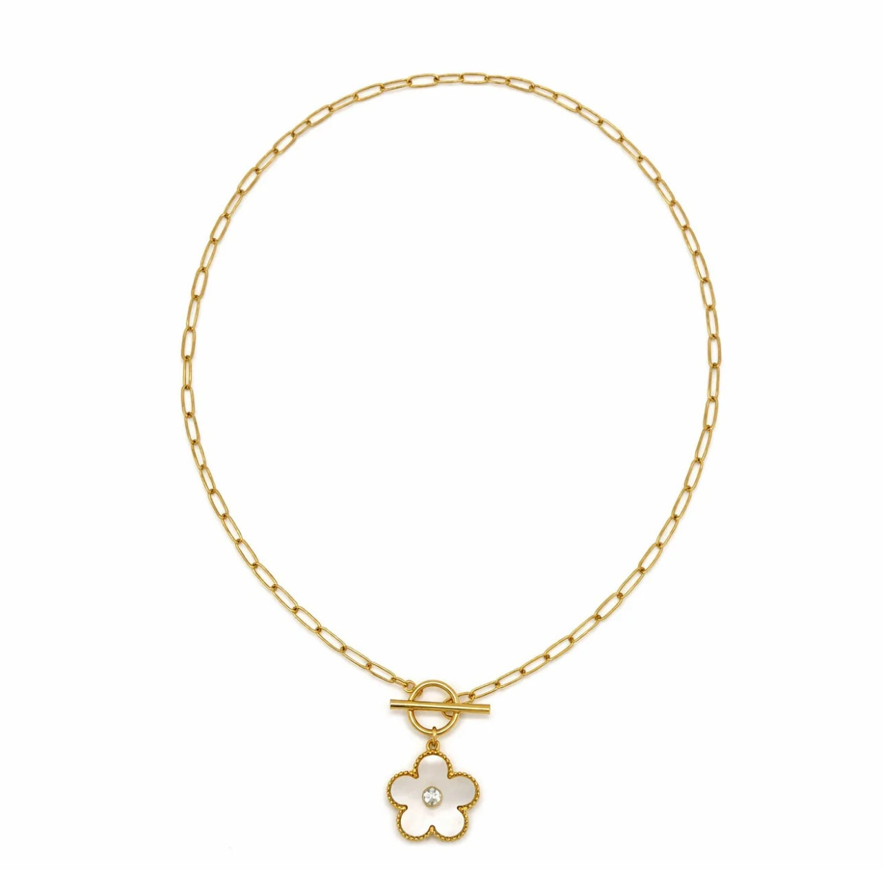 MOP Flower Pendant T-Bar Necklace