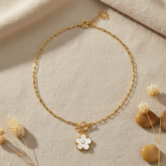 MOP Flower Pendant T-Bar Necklace