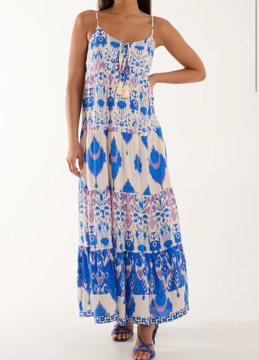 Purple print tassel dress