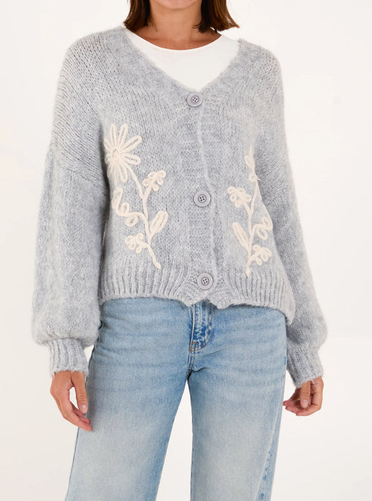 Flower embroidered cardi