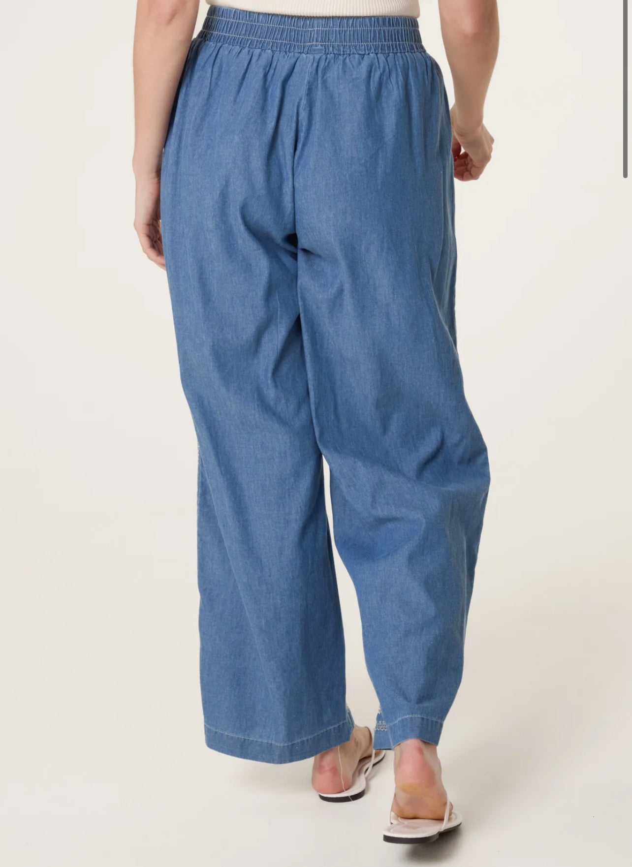 Embroidered Seam Denim Trouser