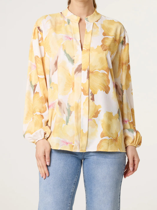 Floral Grandad Collar Blouse