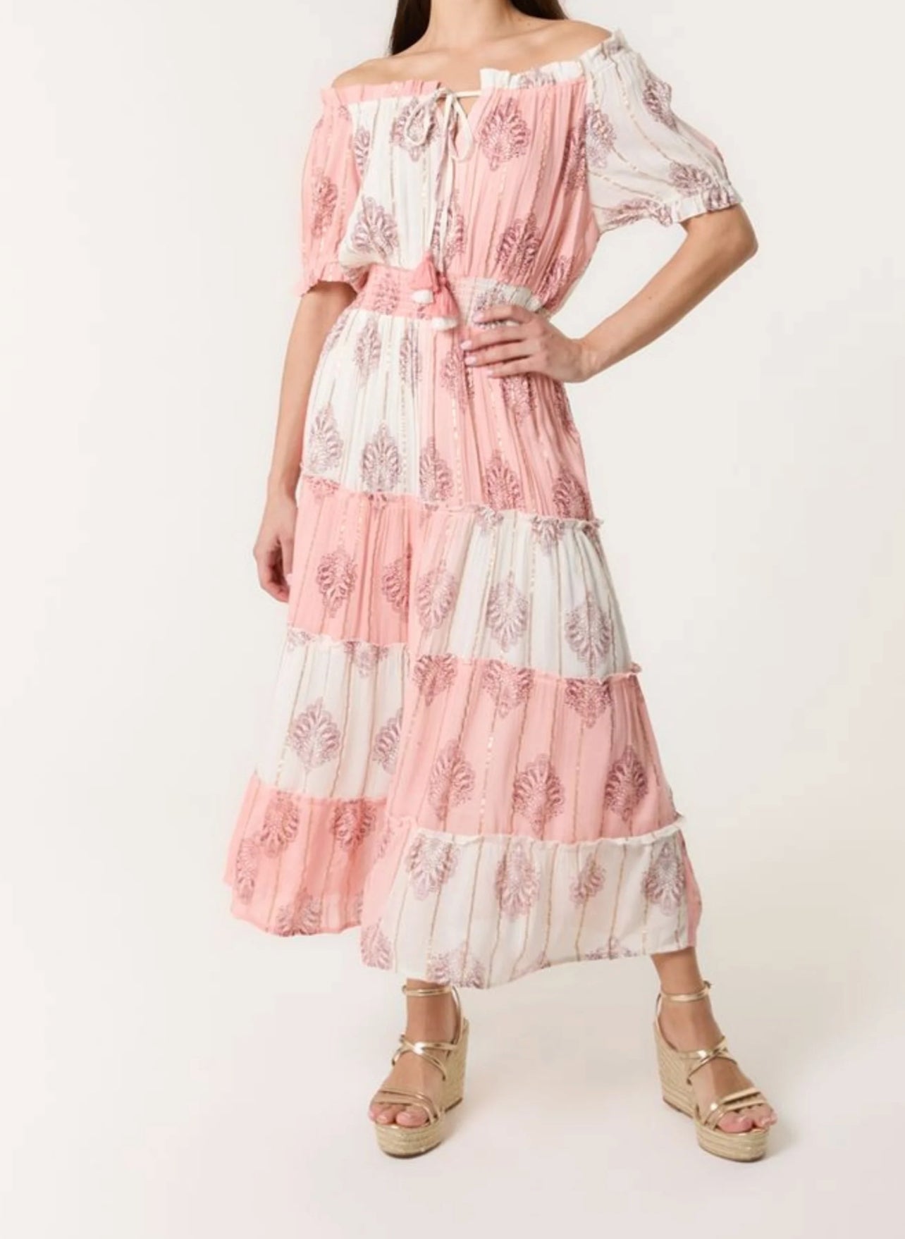 Gold and Pink Detail Tassel Dress