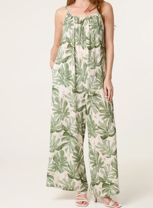 Palm Tree Wide Leg Jumpsuit