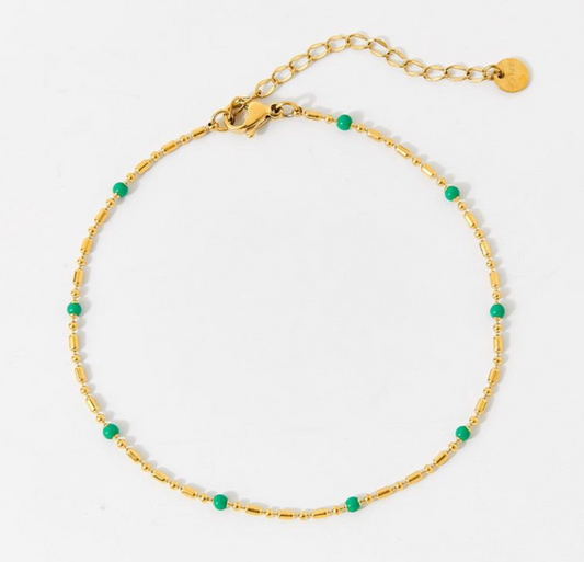 Bead Bracelet in Gold & Green