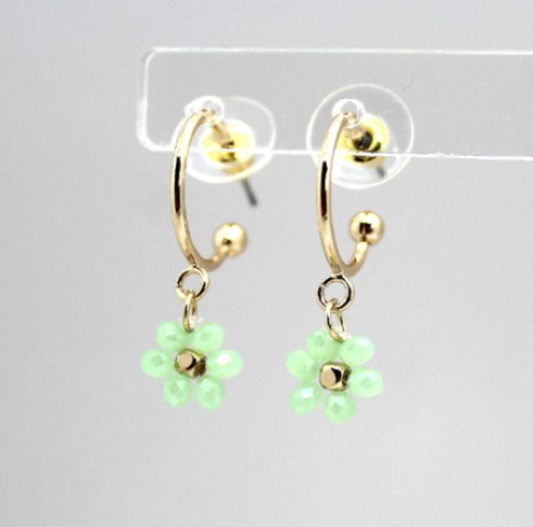 Handcraft Glass Bead Flower Drop Earrings