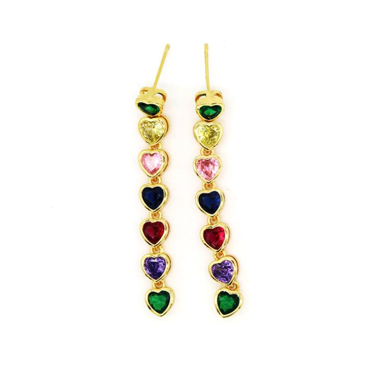 Heart long drop earring in multi