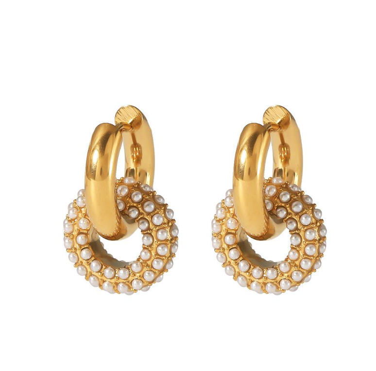 Linked Hoop Pearl Earrings