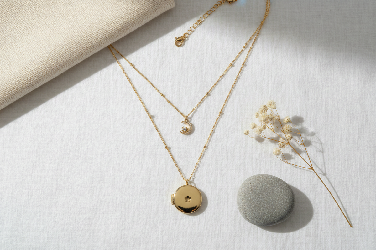 Moon and Star Locket Necklace
