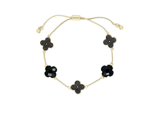 Black Stone Clover Bracelet