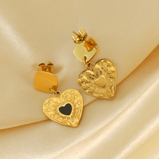 Black Heart Drop Earrings