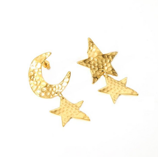Hammered Star & Moon Earrings