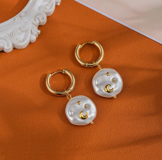 Bead Star & Moon Earrings