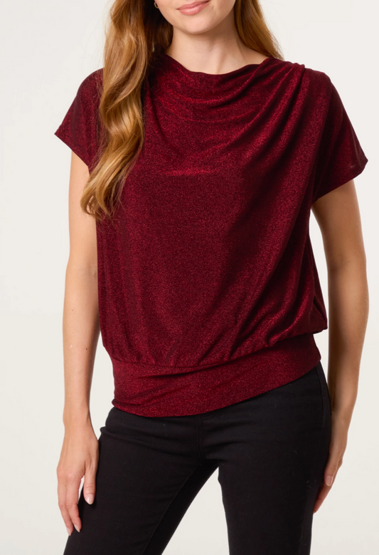 Cowl Neck Metallic Top