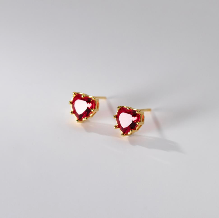 Ruby Red Heart Studs