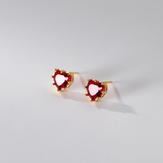 Ruby Red Heart Studs